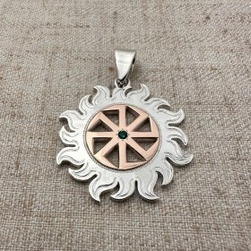 Оберег Коловрат из серебра с золотом