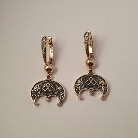 Серьги Лунница Лельник с камнями из золота